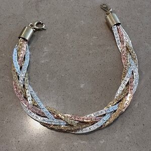 Vintage Braided Tri-Color Bracelet-Gold, Silver, & rose Tone